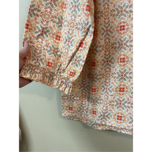 NEW Croft & Barrow Size Large Peasant Top Blouse Boho Floral Orange Multi 🍃🌿 - Picture 3 of 9